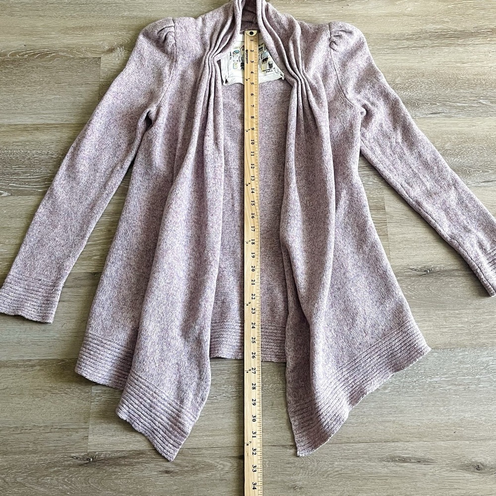 Anthropologie Womens Puff Shoulder Tokyo Map Cardigan Medium Pink Sweater Wool - Picture 2 of 9